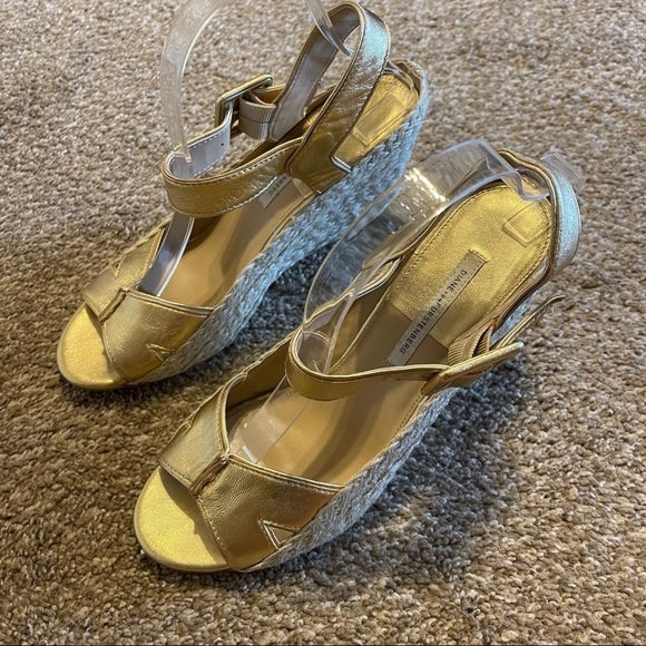 Diane von Furstenberg DVF Sudan Gold Leather Espadrille Wedge size 10M - Picture 8 of 11
